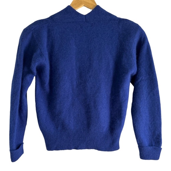 Yarnworks Vintage Medium/P Blue Cross Over Front Angora Lambs Wool Blend Sweater - Picture 2 of 5